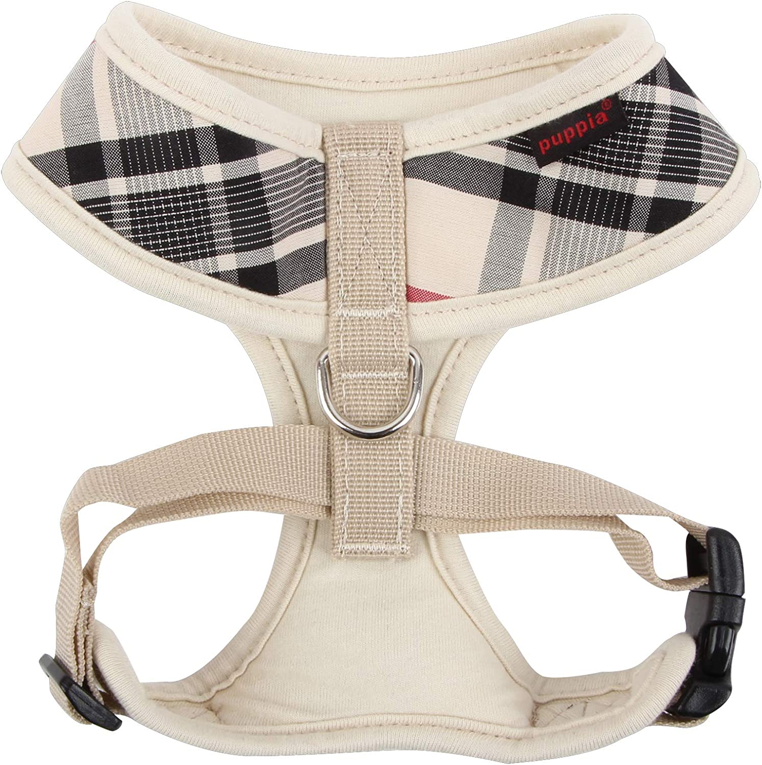 Puppia Junior Over-The-Head Dog Harness Checkered Pattern No Choke No Pull Adjustable Chest Belt Walking Training for Small and Medium Dog, Medium, Beige image number 5