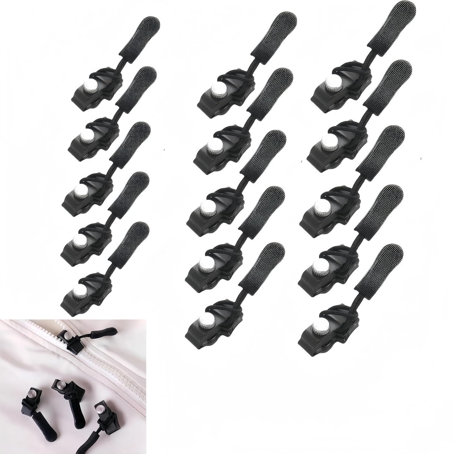 Febohao 15Pcs Removable Universal Zipper Repairer Zipper Pull Replacements Quick Install for Sewing Clothes Jacket Backpacks Shoes Boots image number 2