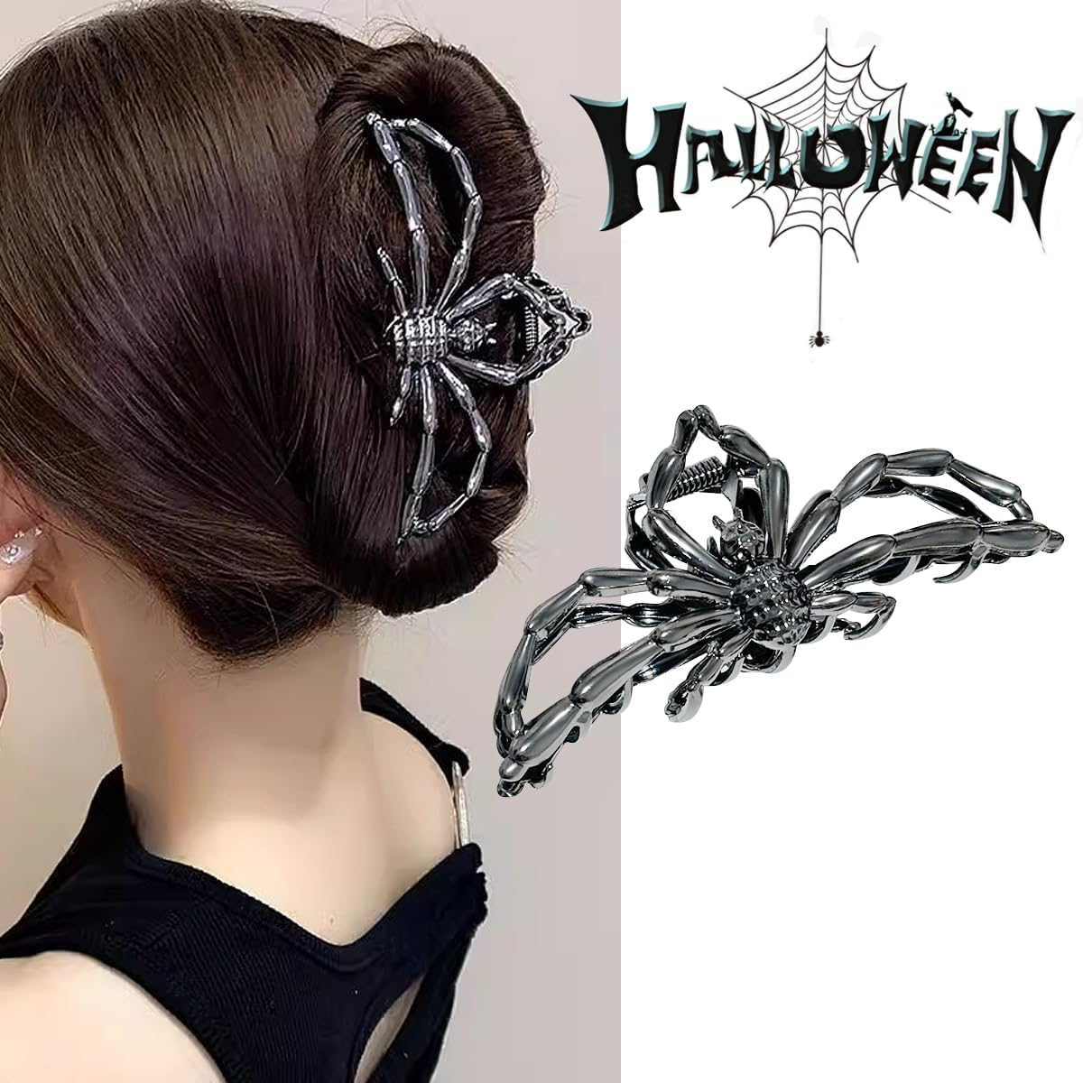 Pack of 3 Metal Hair Clips, Spider Hair Clips, Skull Claw Hair Clip, Non-Slip Claw Clip, Gothic Hair Clips, for Women, Girls, Halloween Hair Styling Accessories (C)
