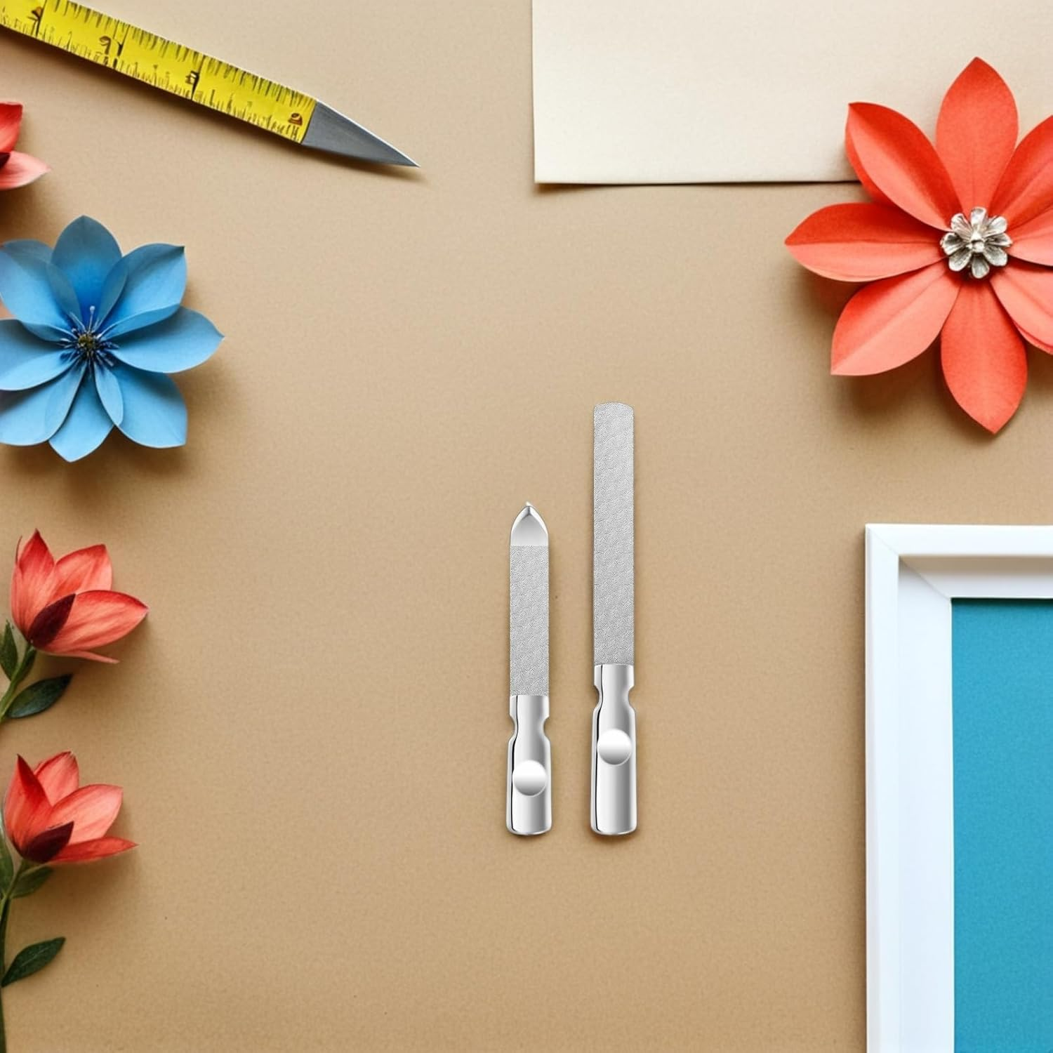 WOONEKY 1 Set Nail File: Double Sided Stainless Steel Nail File with - Portable Manicure Fingernail Buffer Care Tools for Home Travel Use image number 2