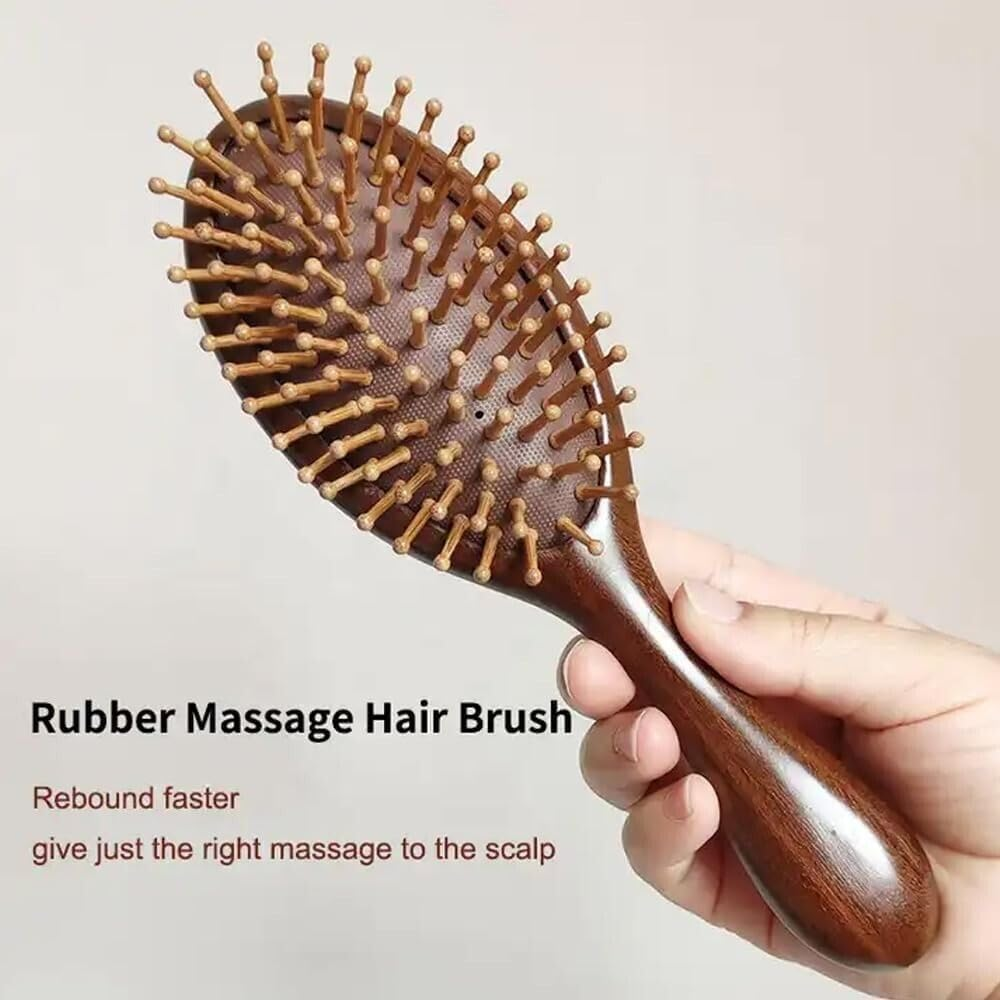 Havvo Hair Brush, Sandalwood Wooden Massage Comb, Air Cushion Comb for Men and Women with Cleaning Brush, Wooden Hairbrush Detangling Brush and Brush for Thick or Long Hair image number 2