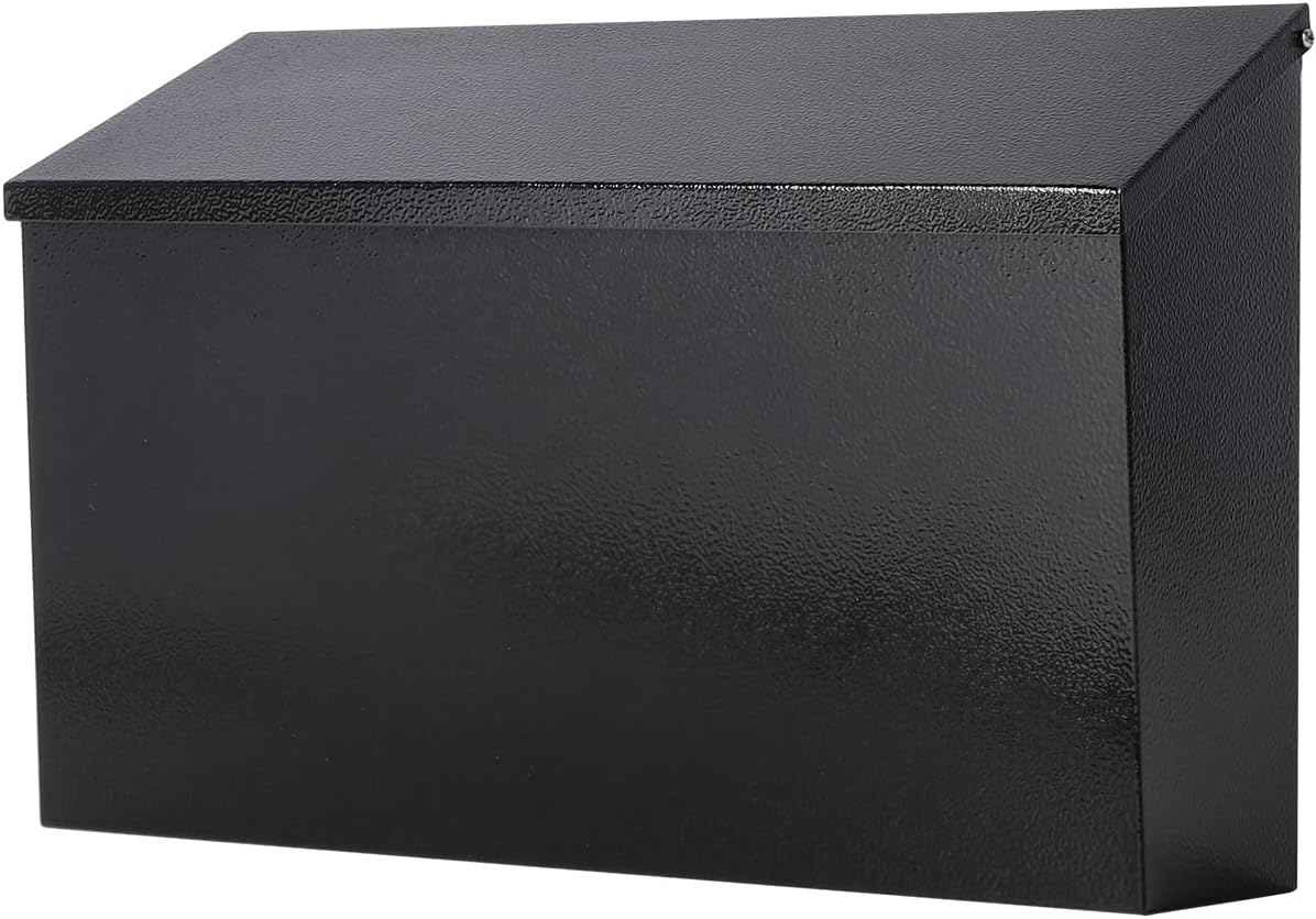 Decaller Metal Wall Mounted Mailboxes with Key Lock, Large Mail Box with Newspaper Compartment, Black, 13" X 14 2/5" X 4 1/5"