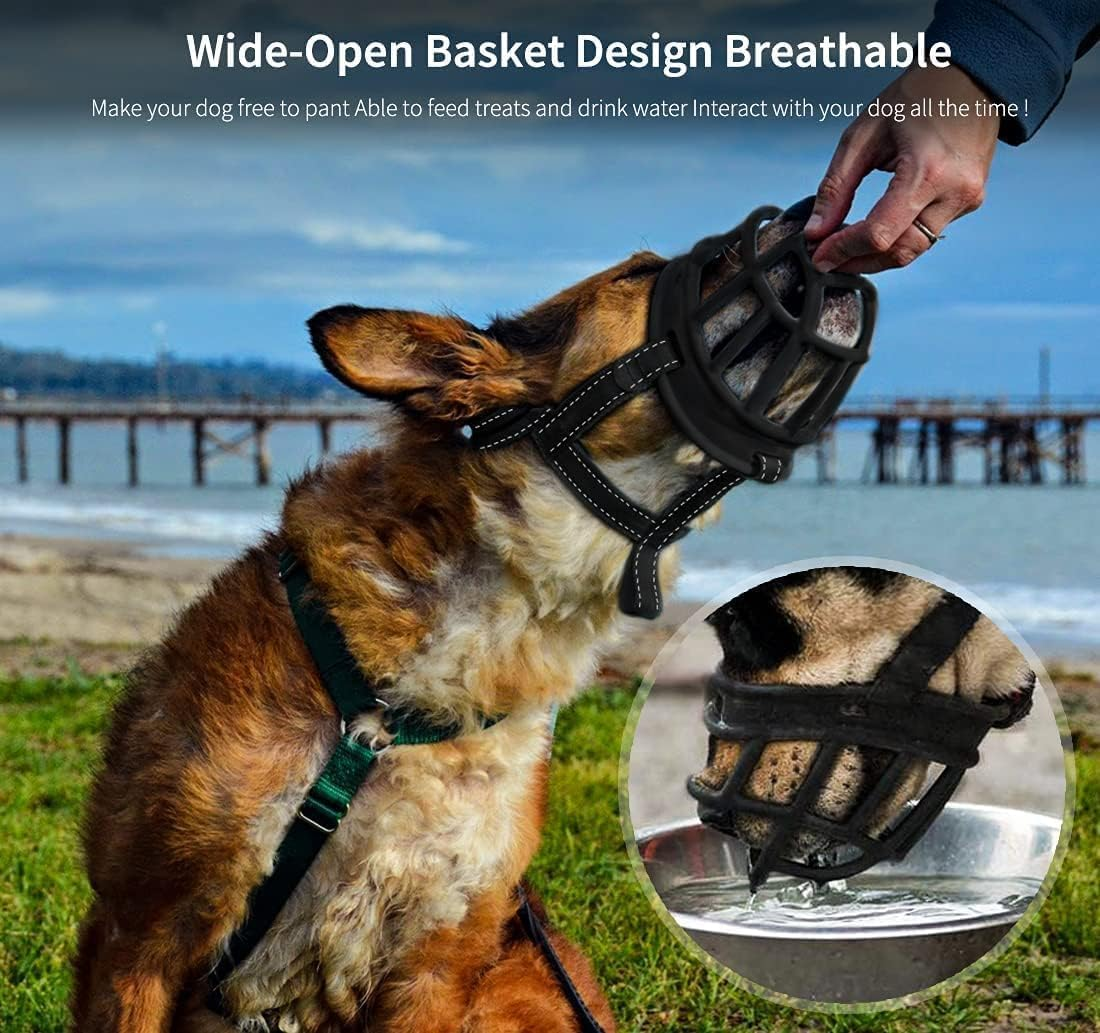 Dog Muzzle, Soft Silicone Basket Muzzle for Dogs, Allows Drinking, Prevents Unwanted Barking Biting and Chewing, Included Collar (Black, 3#) image number 5