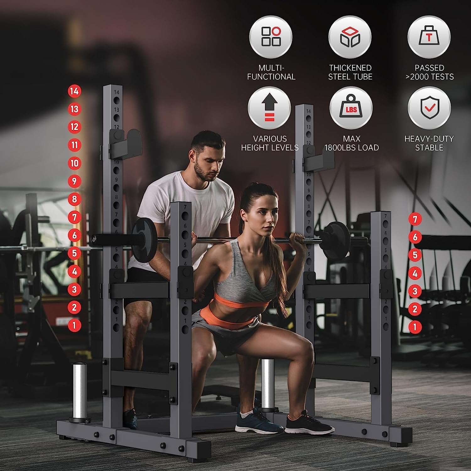 PASYOU Adjustable Squat Rack, Heavy Duty Gym Rack Stand,Multi-Function Weight Rack Stand with Spotters,Push up Portable Strength Training Dumbbell Rack image number 2