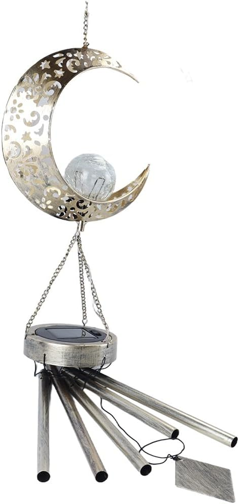 Ausi Sun Moon Solar Wind Spinner Light - Outdoor Garden Night Wind Bell Waterproof Chime Ambient Light Lamp - Lamp for Patio, Deck, Lawn, Yard, Patio, Deck, Garden (Moon) image number 1