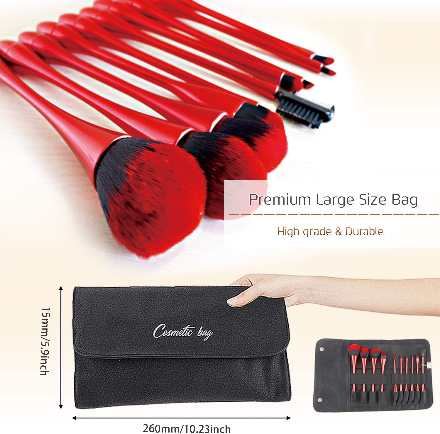 10PCS Makeup Brushes, Kabuki Brush, Foundation Eyeshadow Powder Lip Eyebow Brush Kit, Upgrade Plating Handle, with Cosmetics Bag, Concealer Premium Professional Luxury， image number 3