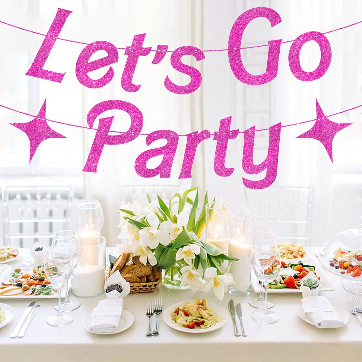 Let'S Go Party Banner Bachelorette Party Decorations, Glitter Hot Pink Party Decorations, 21St Birthday Banner Girl Photo Backdrop Props for Bachelorette Party Supplies (Pink) - Gold image number 4