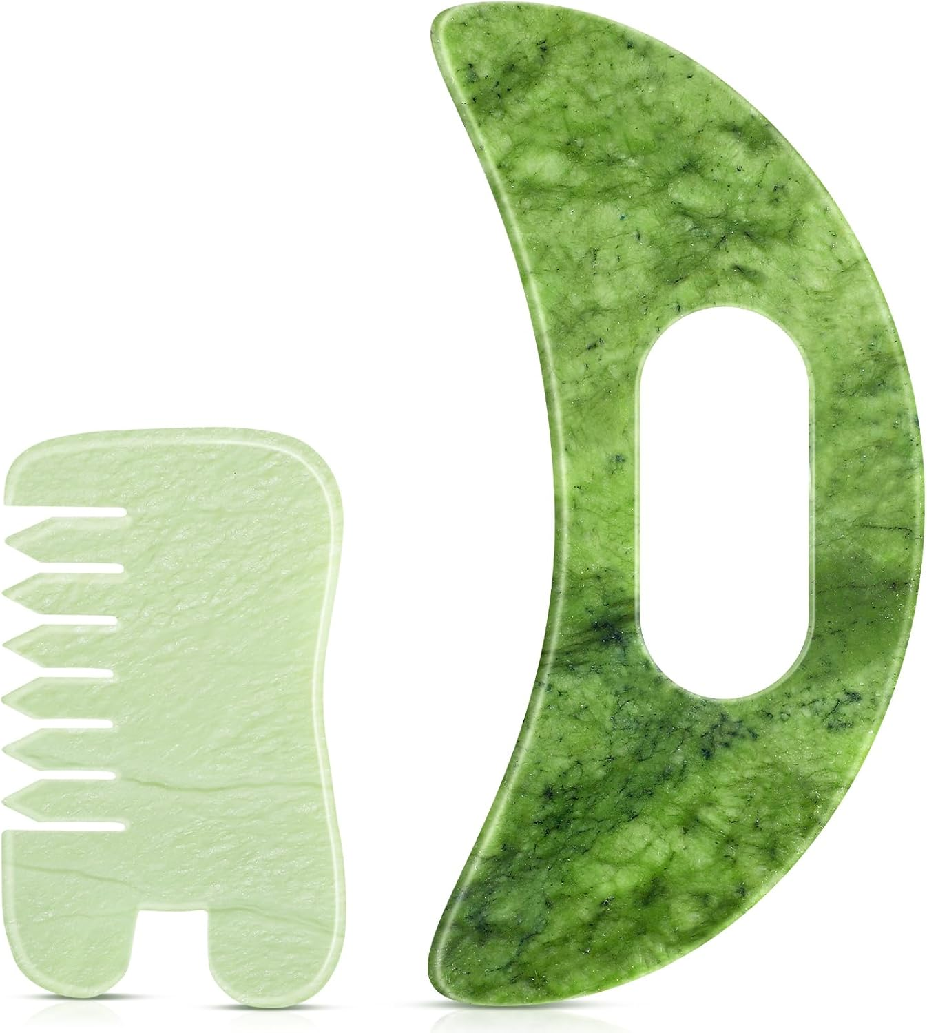 BBTO 2 Pcs Jade Comb for Scalp Massage Gua Sha Comb for Head Body Spa Hair Multifunctional Handheld Massage Tools(Round, Classic Style) image number 4