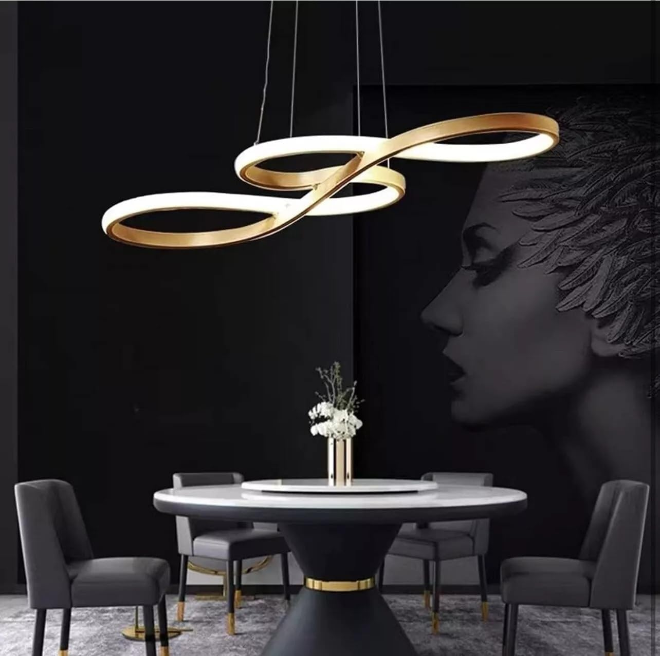 BAMDECOR Infinity LED Chandelier, 75-95Cm Gold, 3-Colour Dimmable with Remote, Modern Pendant Light for Dining Room (95Cm) image number 2