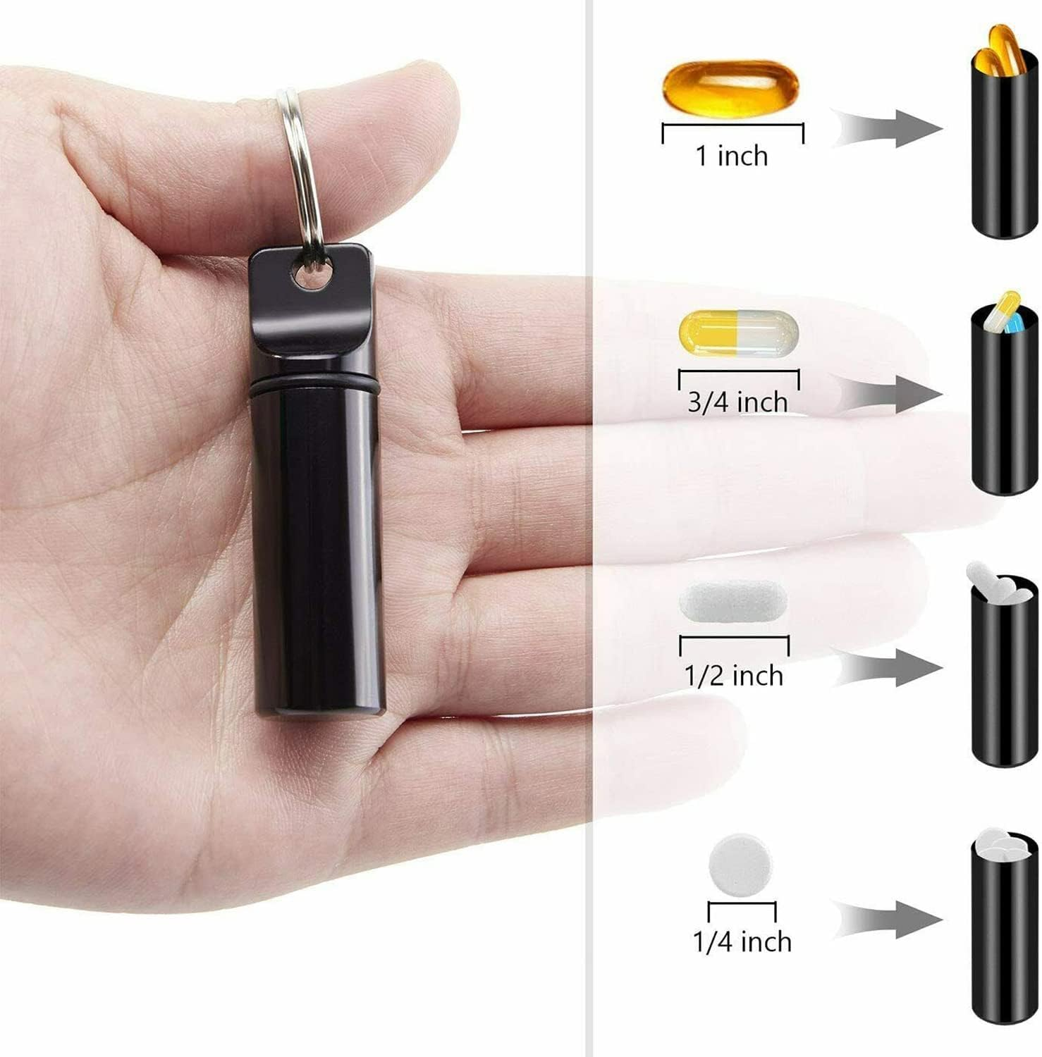 Aluminum Pill Organizer, Mini Pll Box, Bottle Keyring Stash Waterproof Medicine Oragniser (Black) image number 6