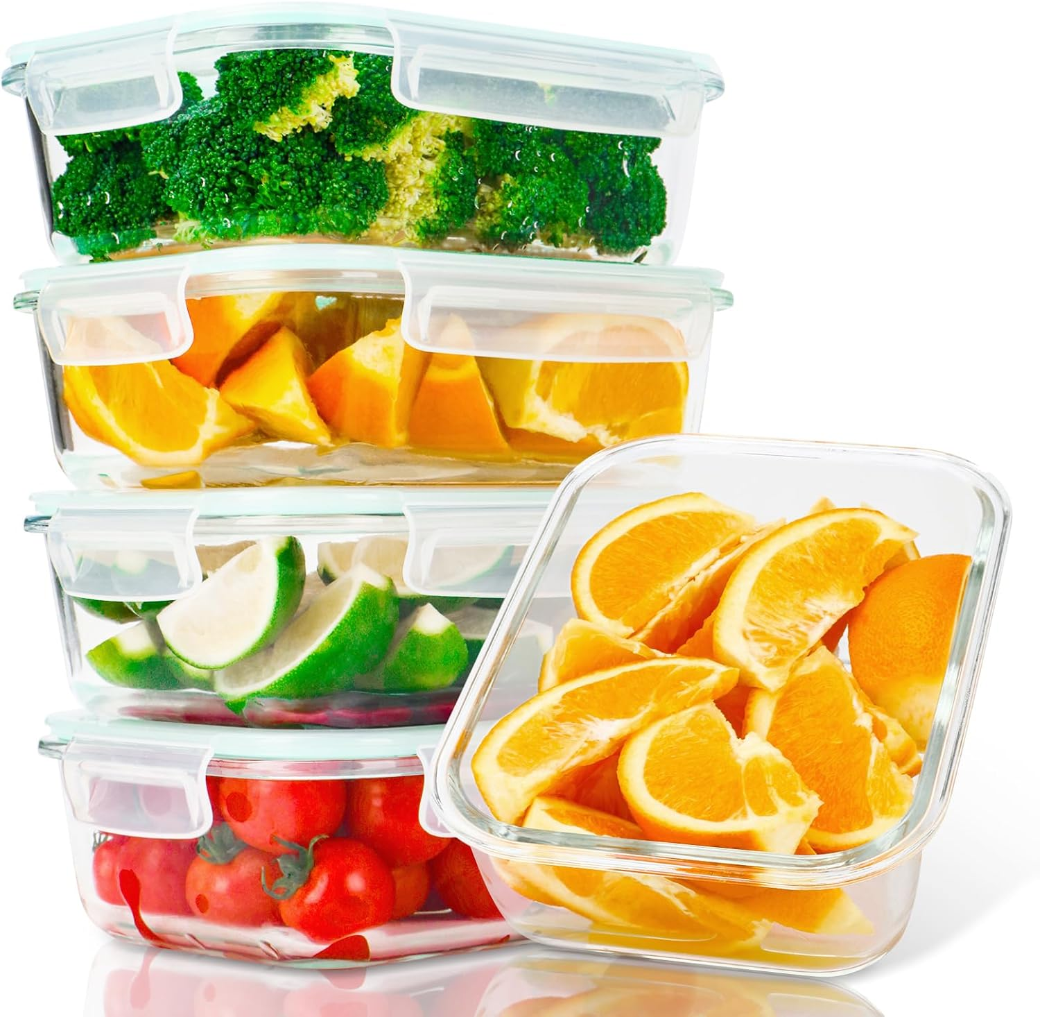 BEWAVE Glass Food Storage Containers with Snap Locking Lids, 4 Pack 1000Ml Meal Prep Container, BPA Free& Leak Proof image number 1