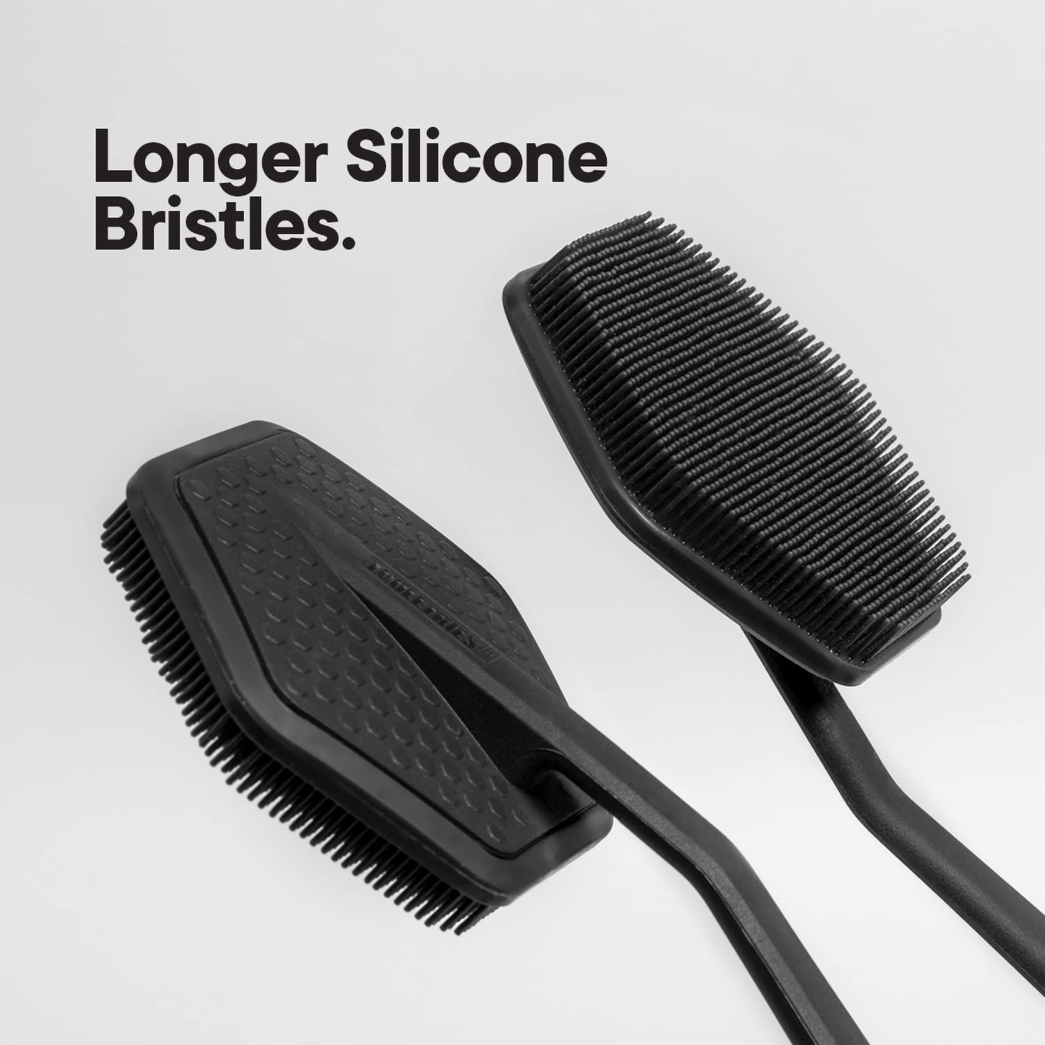 TOOLETRIES Silicone Back Scrubber - Exfoliating Shower Brush, Back Washer for Men, Durable Back Brush with Long Handle - Long Lasting Bath & Shower Accessories - Charcoal image number 1