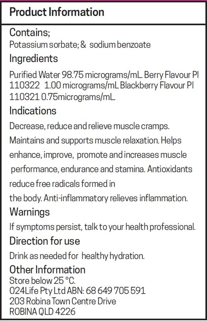OXYGN&trade; Active Body+ - Nano Oxygen Water -Mixed Berry Taste - 1X12 500Ml Bottles - Infused with Magnesium to Assist in the Reduction of Dehydration and Cramping and Improving Muscle Stamina.