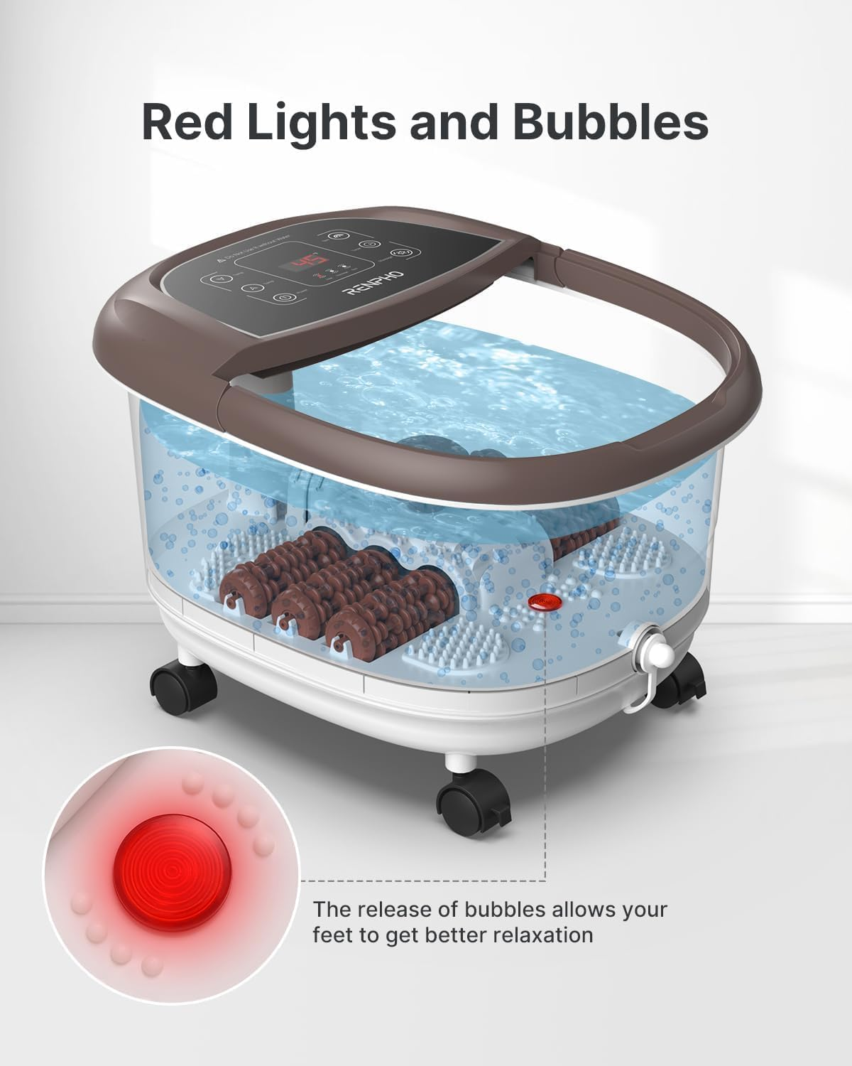 Foot Spa Bath Massager,Renpho Motorized Foot Spa with Heat and Massage and Jets,Powerful Bubble Jets with Infrared,Shiatsu Foot Spa Massager Corn Rollers,Relieve Feet Muscle Pain image number 3