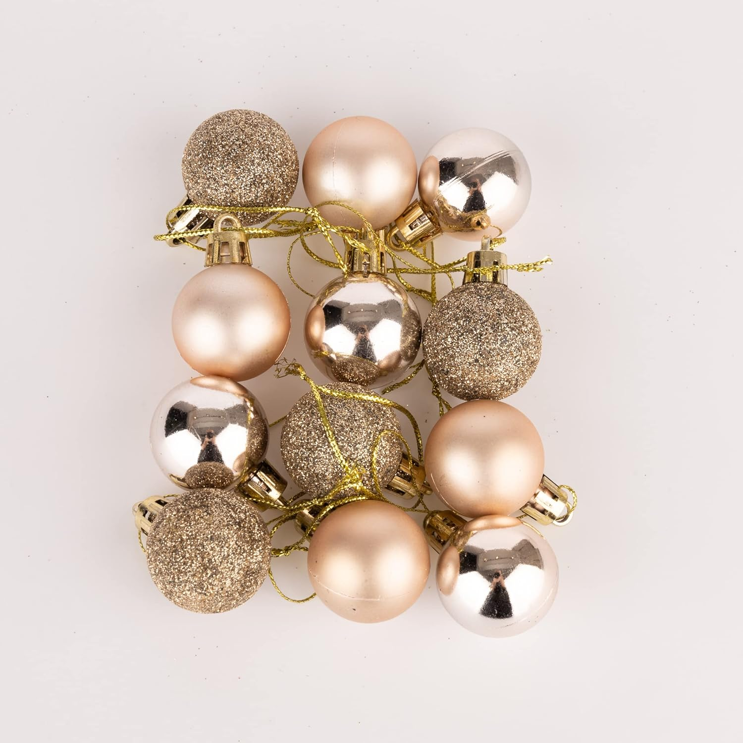 30Mm/12Pcs Christmas Baubles Shatterproof Champagne Gold, Christmas Tree Decorations Ball Ornaments Balls Xmas Hanging Decorations Holiday Decor - Shiny,Matte,Glitter image number 6
