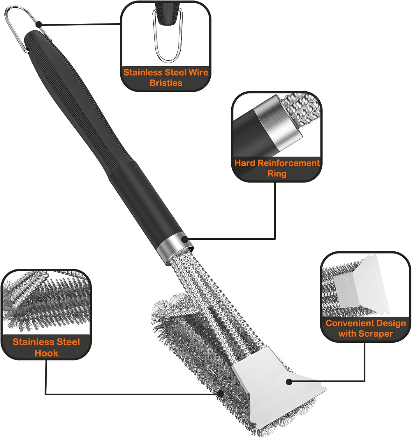 2 Packs BBQ Grill Brush, BBQ Brush Cleaner for Grill, BBQ Accessories Cleaning Brush, BBQ Brush Bristle Free Suitable for Gas, Charcoal, Infrared & Barbecue Grill image number 5