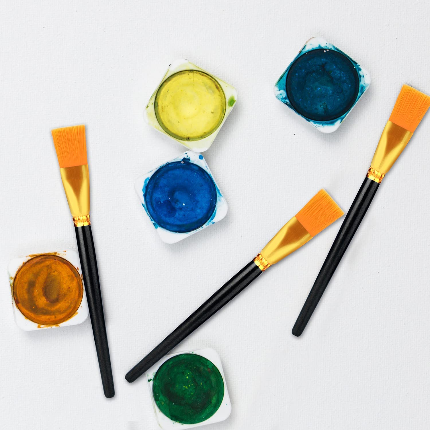 10Pcs Flat Paint Brushes 1 Inch Wide, Watercolor Acrylic Paint Brush Bulk Synthetic Nylon Oil Painting Brushes for Artists Professional Amateurs Gouache & Acrylic Painting (Bright Black) image number 2