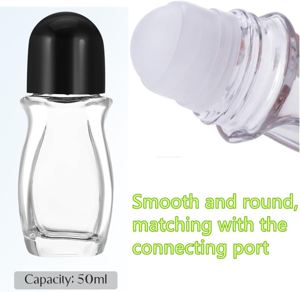 3 PCS Glass Empty Roller Bottles with Plastic Ball, Deodorant Roll on Containers Leak Proof Massage Ball Cap for Essential Oils Perfume Cosmetics (Black Cover，50Ml)