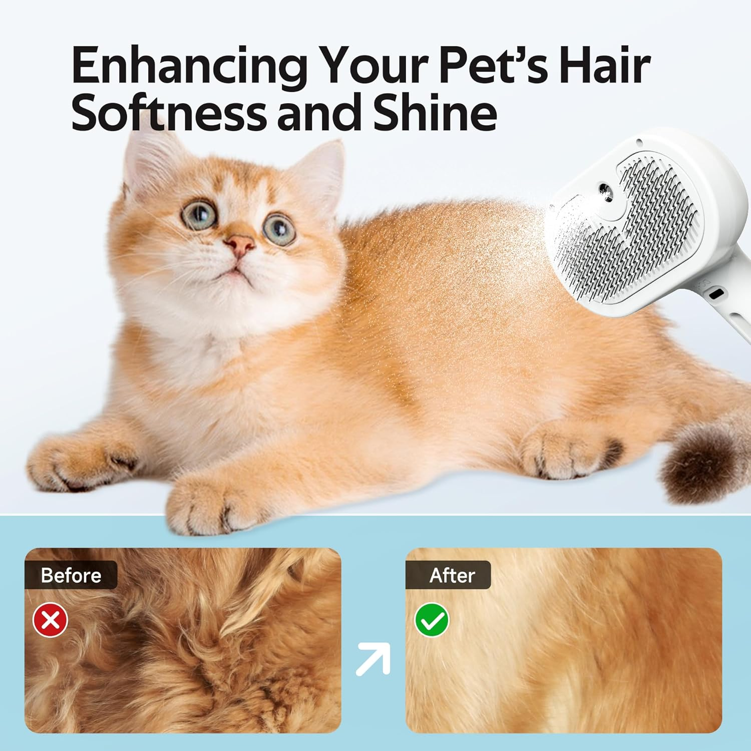 Pet Grooming Brush with Electronic Mist Spray - Gentle Deshedding Tool for Cats & Dogs, Reduces Shedding, Easy to Use, Soft Bristles, Promotes Healthy Coat-Comes with a Hair Smoothing Comb