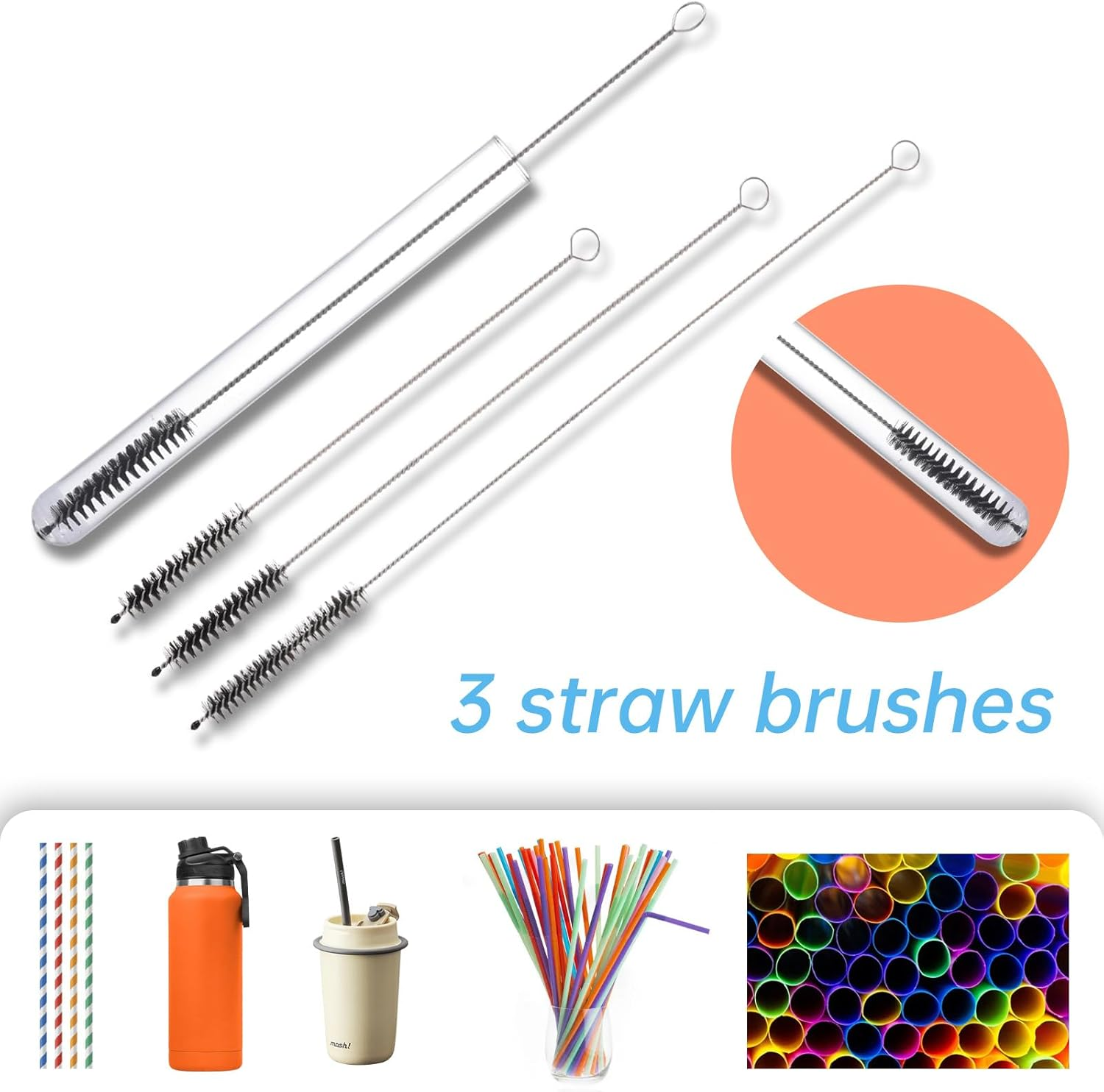 7 Pack Bottle Brush Cleaner Set, 3 in 1 Cup Lid Gap Cleaning Brush, Straw Brush Water Bottle Brush, Multifunctional Insulation Bottle Cleaning Tools image number 1