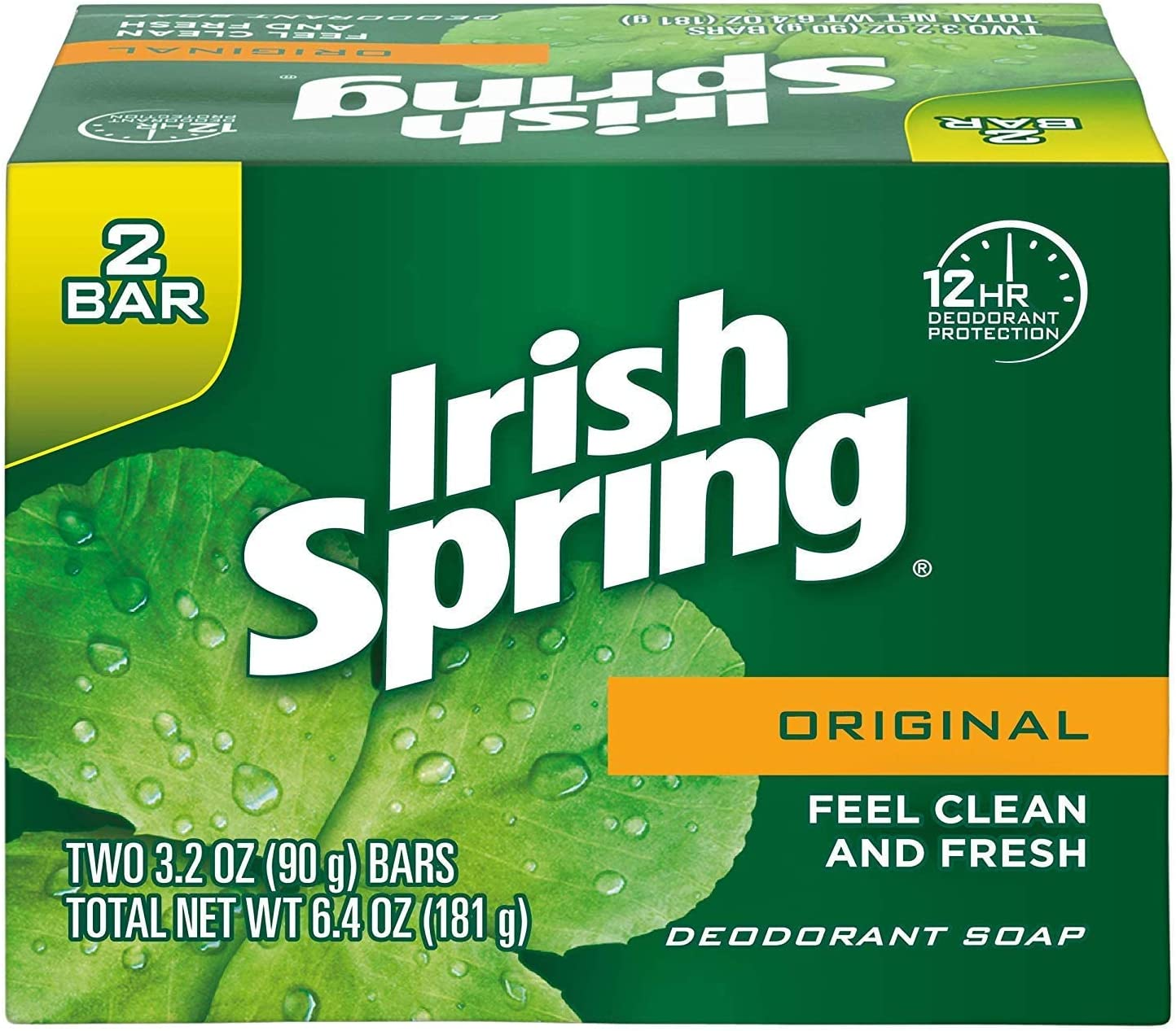 Irish Spring Original Deodorant Bar Soap, 3.20 Oz Bars, 2 Ea