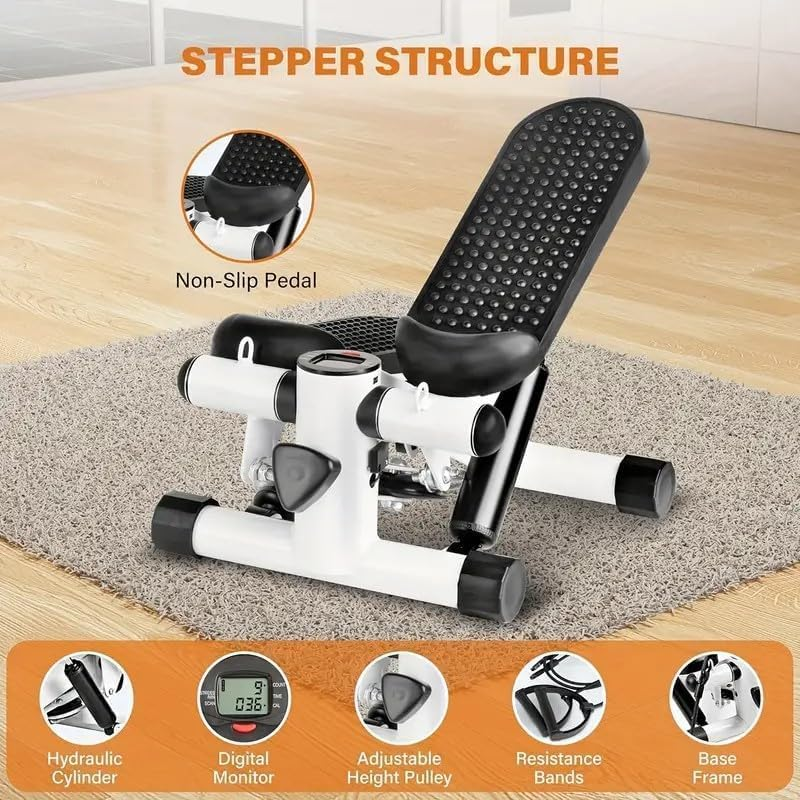 Stepper for Exercise, Mini Stair Stair Stepper with 300LBS Loading Capacity, Foot Exerciser for Full Body Workout, Fitness Stepper Resistance Bands for Home Apartment