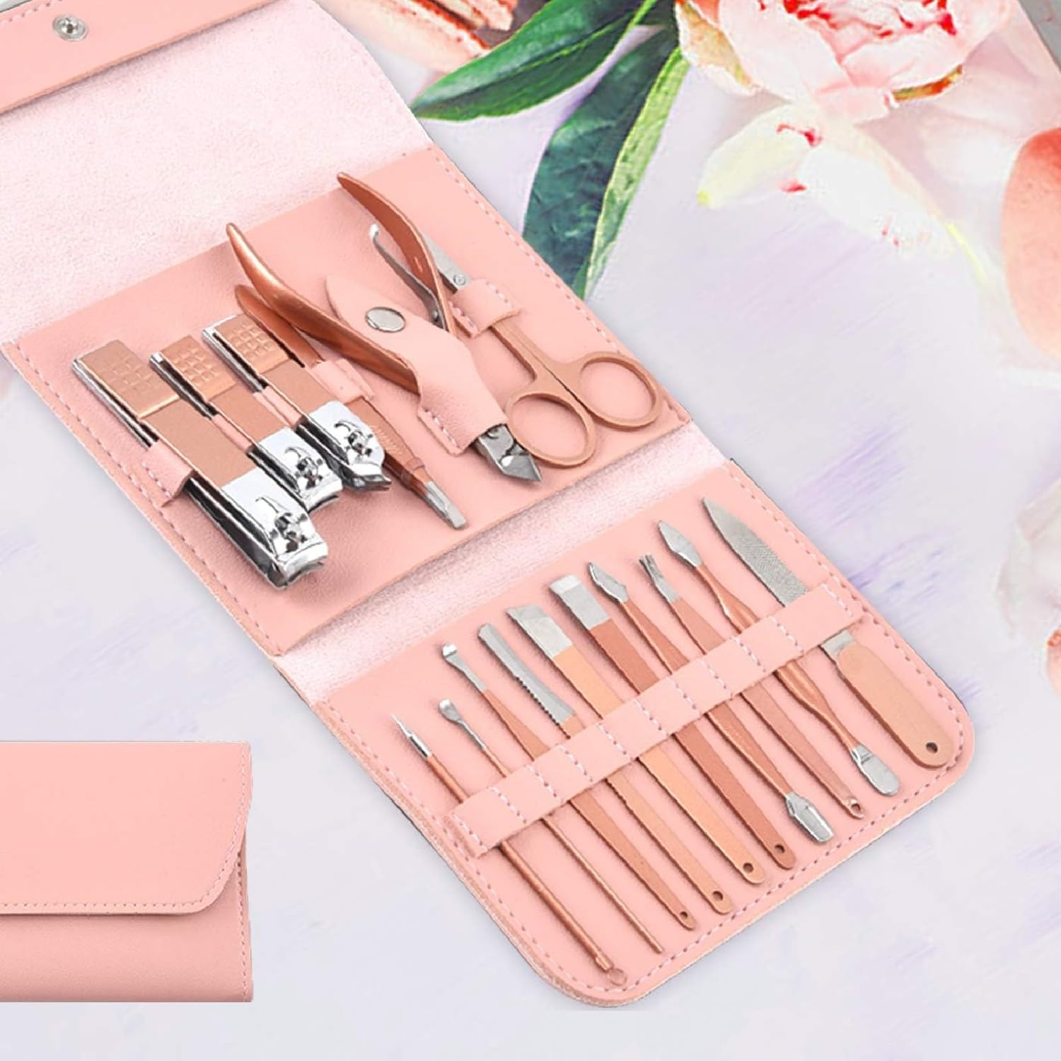 Manicure Set, Pedicure Set, 16 in 1, JUYOU Professional Grooming Kit-Stainless Steel Nail Clippers Set Travel Case-Facial and Nail Care Tools for Men and Women (Rose Gold 16 in 1) image number 5