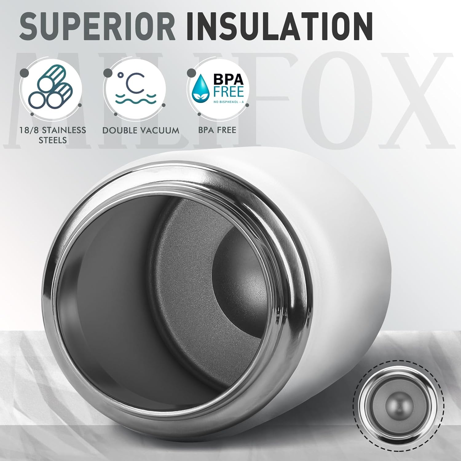 Milifox Insulated Water Bottle Stainless Steel Mini with Double Wall Vacuum Wide Mouth Leakproof BPA Free Keep Cold and Hot 350ML - Purple image number 6