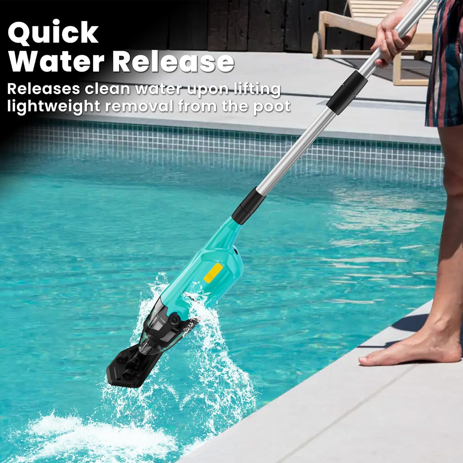 Efurden Pool Vacuum Handheld, Rechargeable Pool Cleaner with Running Time up to 60-Minutes Ideal for above Ground Pools, Spas and Hot Tub for Sand and Debris (Green) image number 3