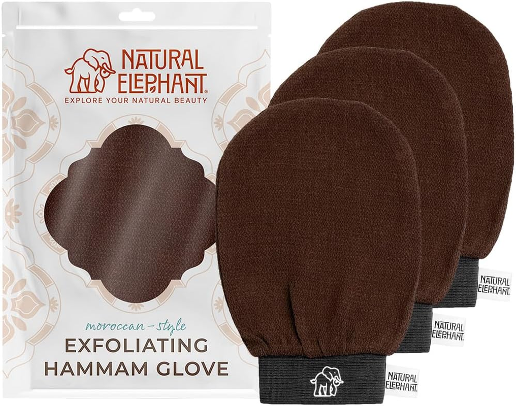 Natural Elephant Exfoliating Hammam Glove - Face and Body Exfoliator Mitt (Pure Black (Pack of 3))