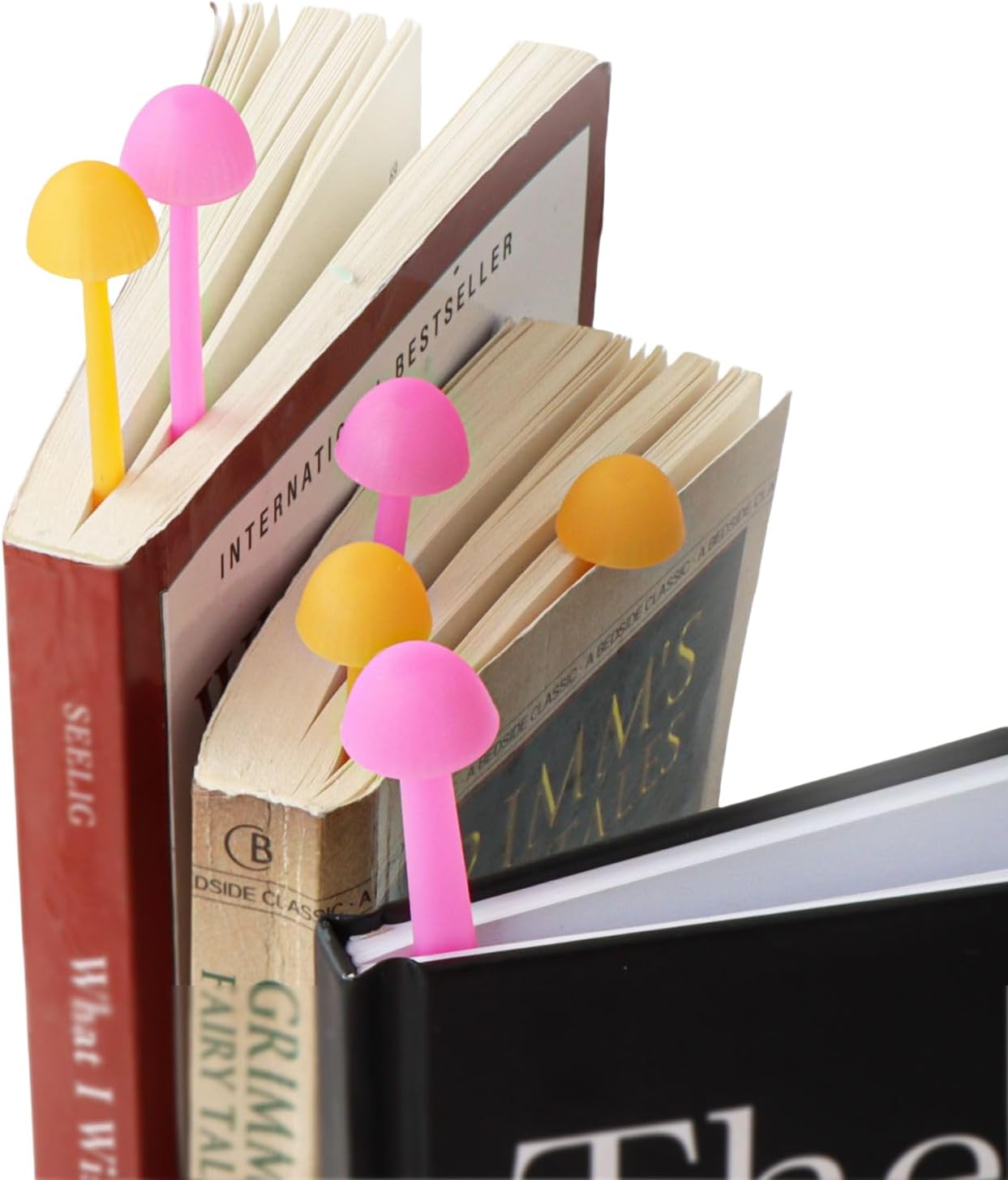 Mini-Mushroom Bookmarks - Set of 4 - Two Sizes & Colors - Soft, Flexible Silicone - Fun Stocking Stuffer, Gift for Book Lovers, Teachers, Back to School-(Pink Yellow-4Pcs) image number 6
