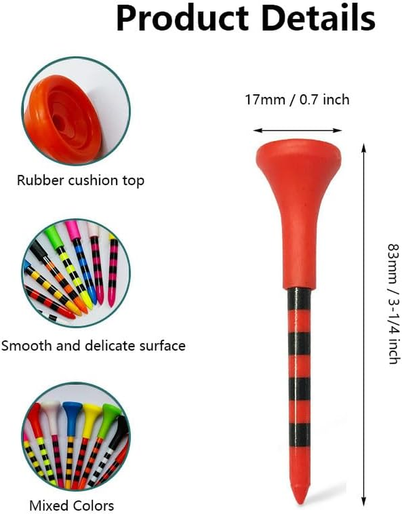 Vekol Golf Tees Professional Plastic Golf Tees 3-1/4" Golfing Tees Rubber Cushion Top Mixed Colors, Long Golf Tees Bulk, Reduce Side Spin and Friction, Pack of 40PCS