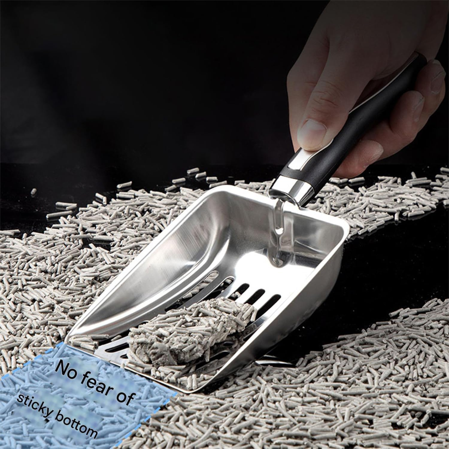 Roczental Stainless Steel Cat Litter Scoop Long Handle Durable Scooper for Kitty Litter Box Easy to Clean & Rust Proof Ergonomic Design (Black) image number 5