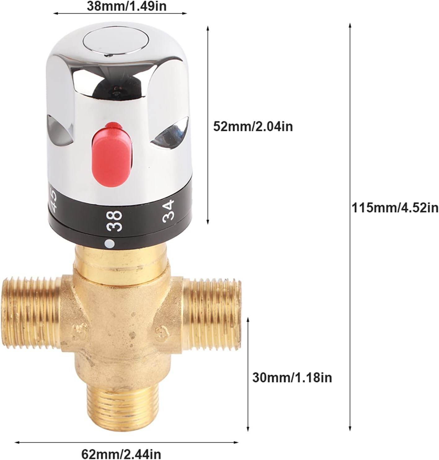 Gugxiom Thermostatic Mixing Valve, G1/2 Solid Brass, Temp Control, Three Way, Anti-Scald, Easy Install, Bathroom, Kitchen, Washroom image number 5
