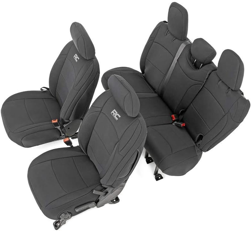 Rough Country Neoprene Seat Covers for Jeep Wrangler JL 4-Door (2018-2024) - Neoprene Waterproof Seat Covers, Foam Padded Wrangler Seat Covers 4-Door Full Set - Front & Rear Seat Covers image number 4