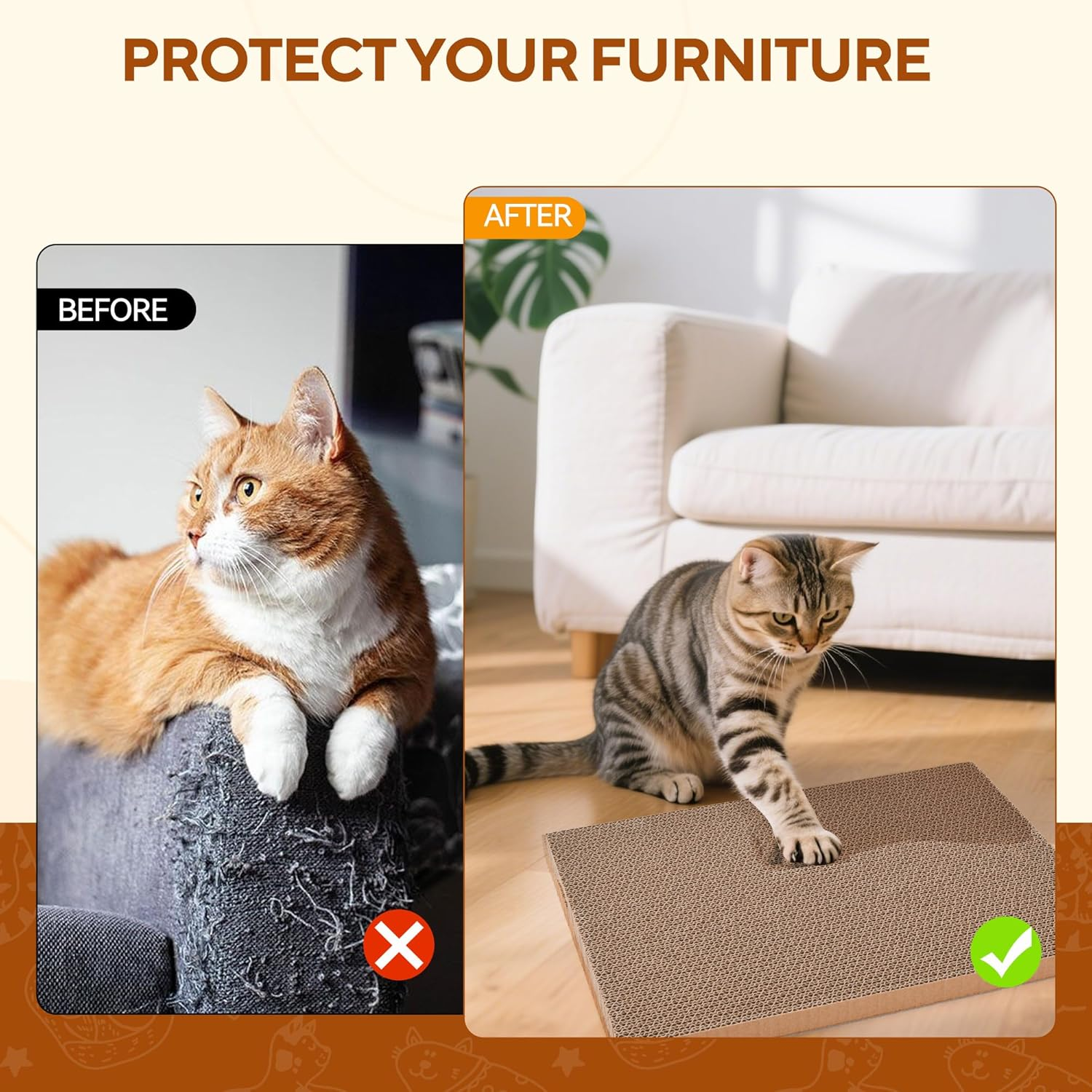 LIFLIX 7PCS Reversible Cat Scratch Pads with Box, Cat Scratch Boxes for Indoor Cats，42 X 32 X 15 CM Extra Large Cardboard Scratcher with Catnips image number 6