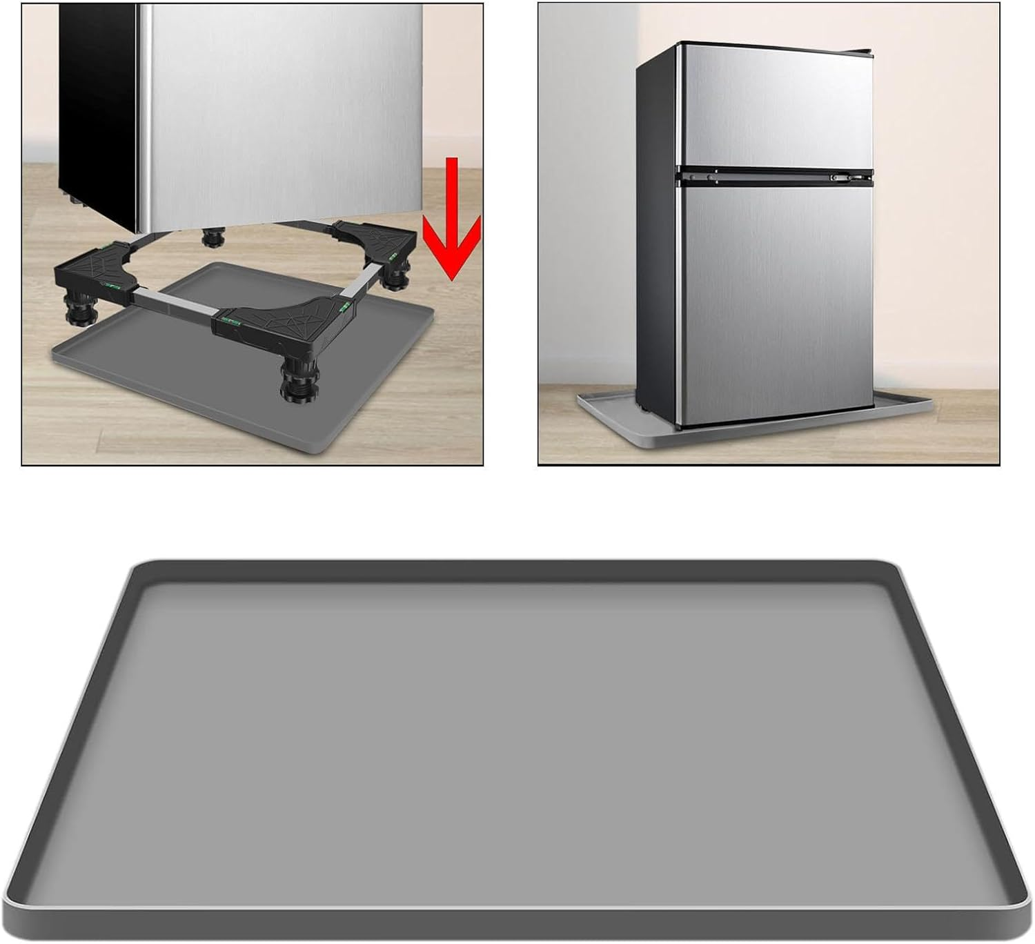 Fonowx Mini Fridge Mat Silicone Drip Tray Freezer Mat Tray Mini Fridge Drip Pan for Laundry, Gray, 60X50Cm - Black image number 7