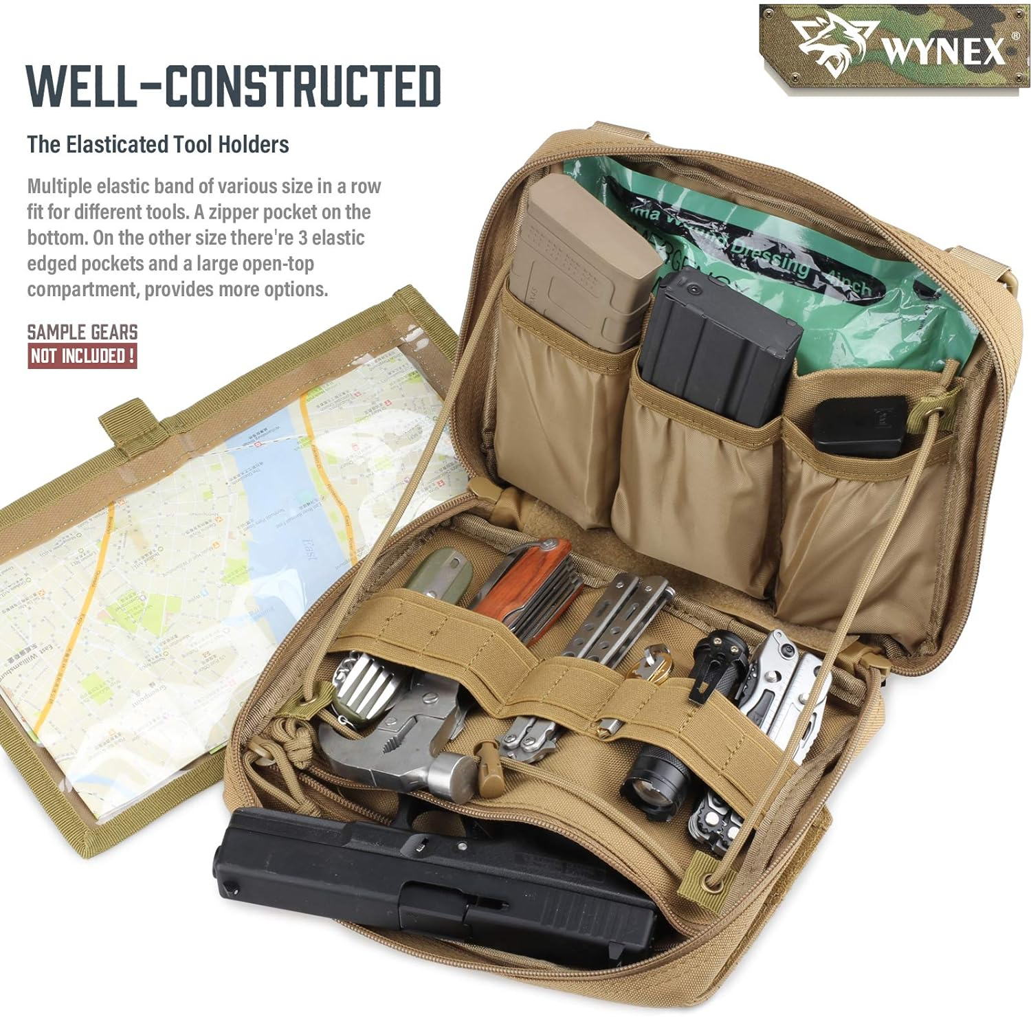 WYNEX Tactical Molle Admin Pouch of Tri-Fold Open Design, Molle Tool Pouch First Aid Pouch EDC Utility Pouches Tools Bag Molle Attachment Organizer Include U.S.A Flag Patch image number 3