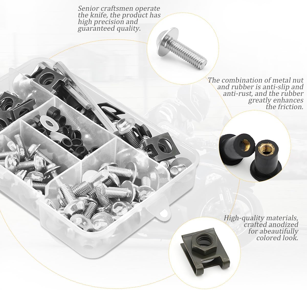 AICEL 177 Pcs Motorcycle Fairing Bolt Kit, Colorful Fasteners Bolts Nut Clips Set, M5 M6 Aluminum Motorcycle Windscreen Screws, Fixing Sportbike Bolts Fairing for Most Motorcycle - Blue image number 6