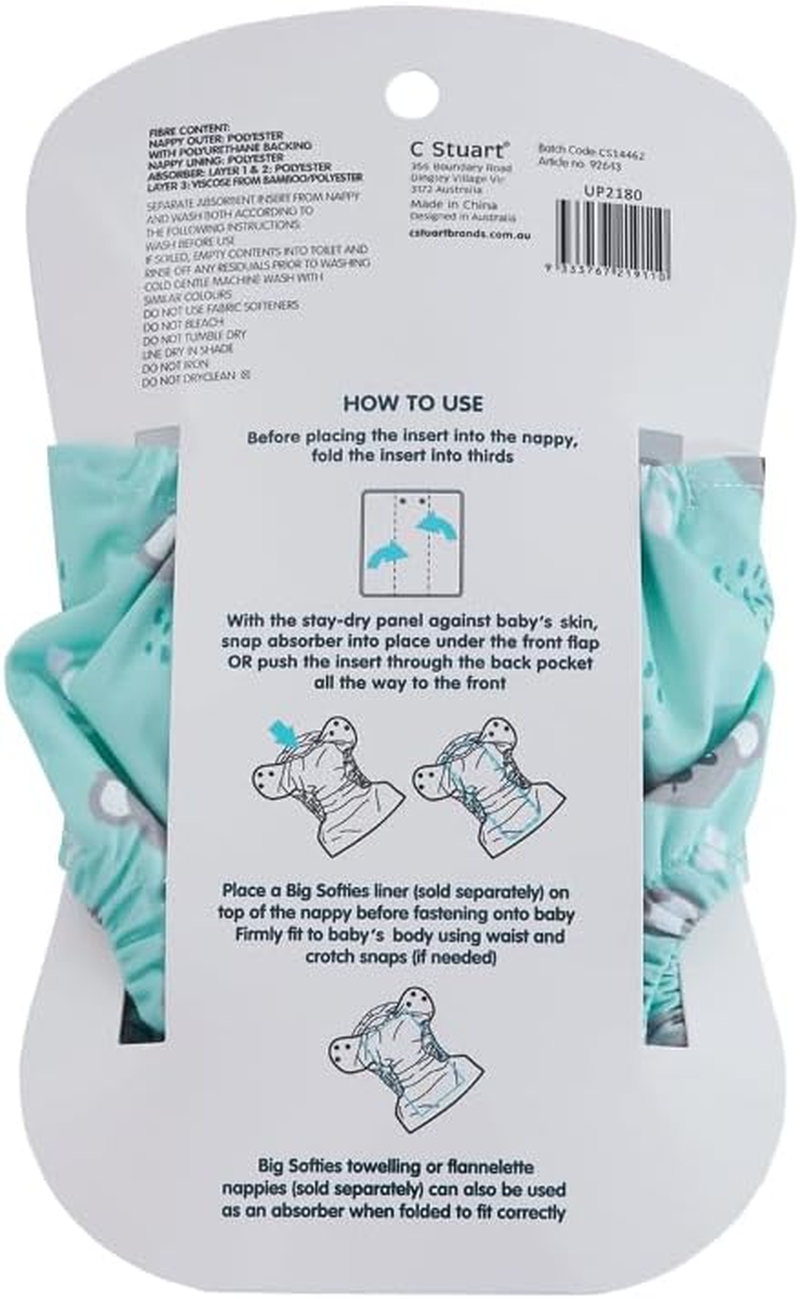Big Softies Reusable Nappy with Insert Absorber, Koala (Pack of 2) image number 1
