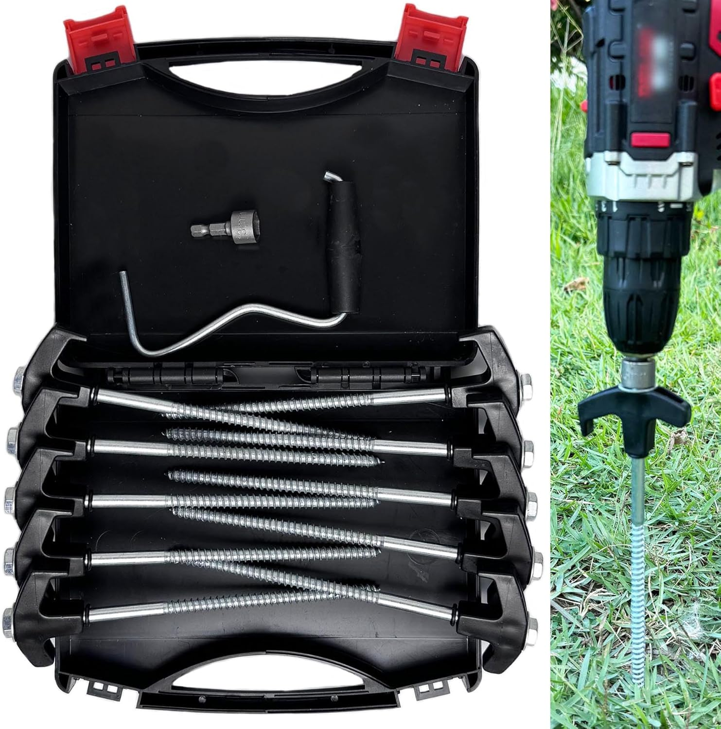 Youshangding Camping Tent Stakes, Super Heavy Duty Screw Steel in Ground Camping Outdoor Pegs, with Storage and Drill Adaptor (10PCS) image number 3