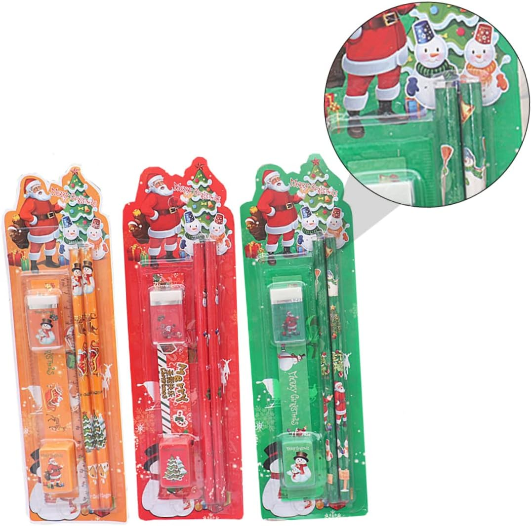 Christmas Theme Stationery Set 3 Packs 5Pcs Kit with Pencils Erasers Rulers for Kids School Supplies Holiday Random Color image number 6