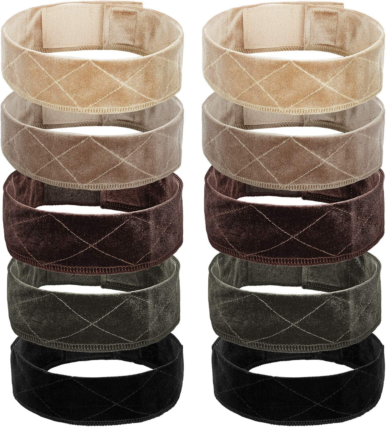 WILLBOND 10 Pieces Velvet Wig Grip Band Flexible Velvet Wigs Headband Non Slip Adjustable Grip Headband for Women Men