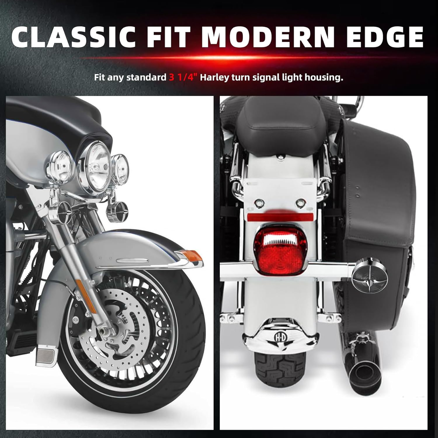 FATECIM 3 1/4" Turn Signal Light Covers Turbine Replacement Smoke Lenses Screw-In Style for Harley Touring Road Glide Road King Electra Glide Heritage Softail Fatboy Softail Springer Chrome Bezel image number 6