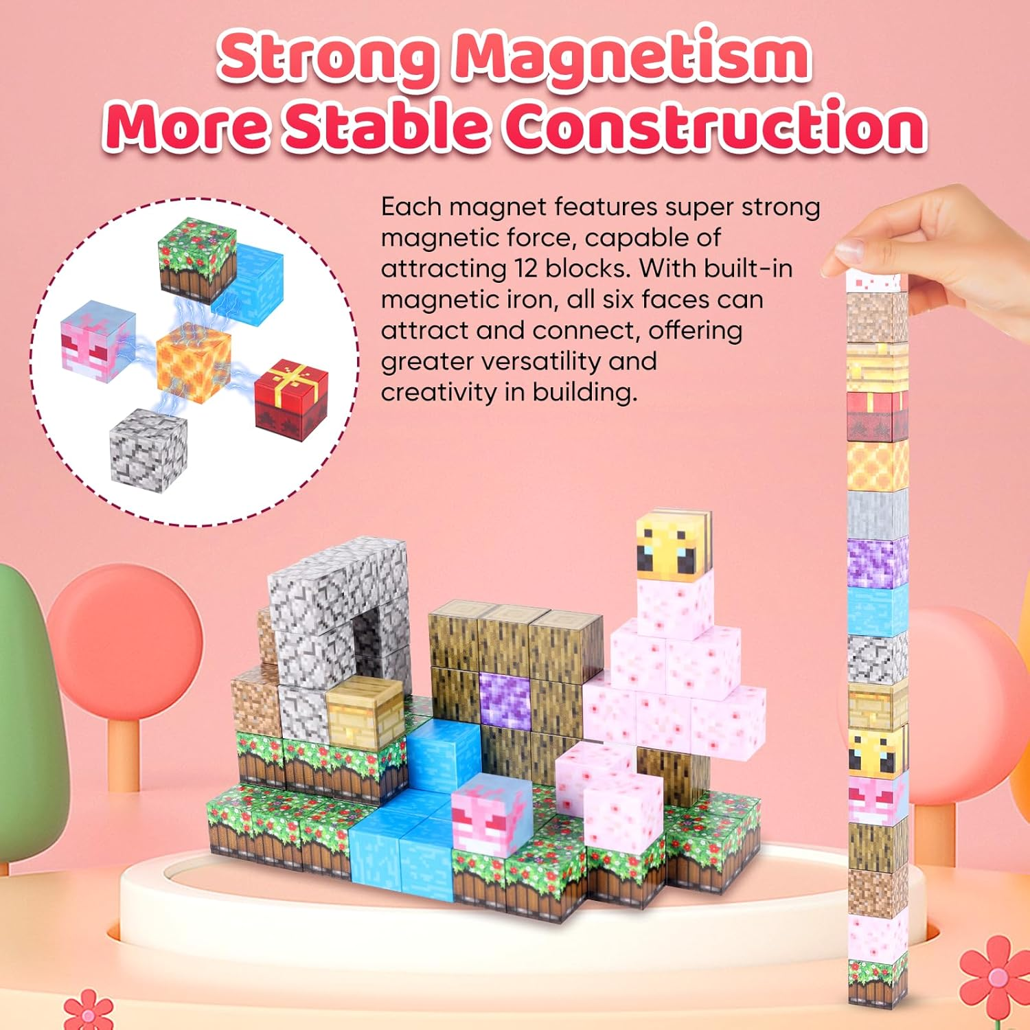 128-Piece Premium Magnetic Blocks - Sakura Party Set, STEM Learning Kids Toys, Safe and Durable Magnetic Building Blocks, Perfect Gifts for Boys Girls above 3 Years Old image number 1