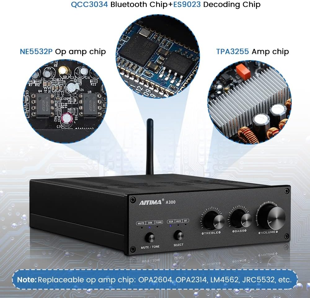HOOCI Audio A300 TPA3255 Bluetooth 5.0 Amplifier 300Wx2 QCC3034 APTX Stereo Amp ES9023 Decoding XLR Balanced Home Theater DIY (Color : US 110V) image number 2