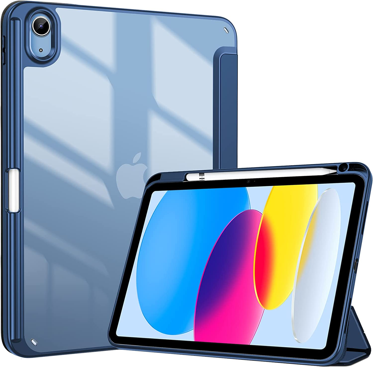Procase for Ipad 11Th/10Th Gen Case with Pencil Holder, Clear Back Cover | for Ipad (A16) 11 Inch 2025/10.9 Inch 2022 | Hybrid Ipad 11 10 Case | Supports Auto Wake/Sleep | Navy