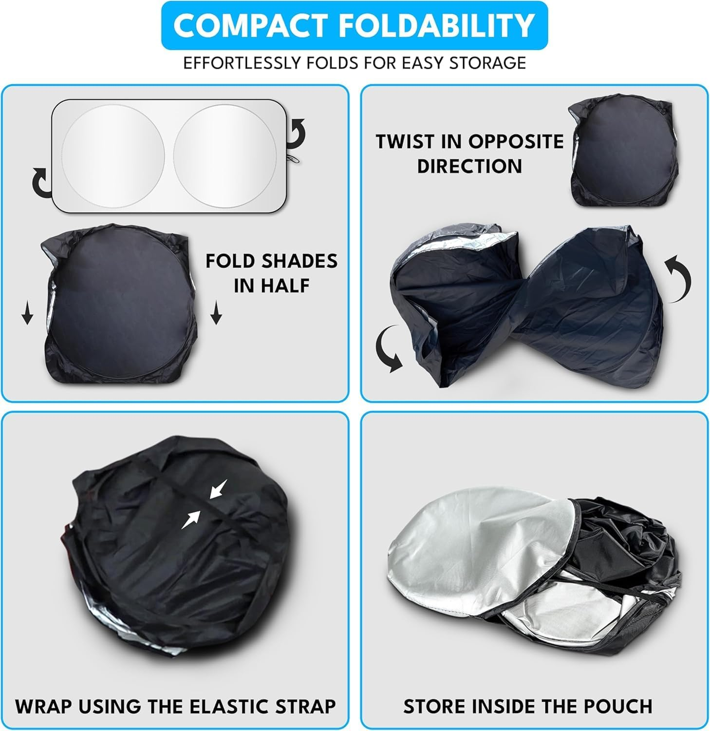 Car Windshield Sun Shade, Front Windshield Shade for Sun, Reflective Sunshade for Ultimate Protection, Overlapping Design, Fits Small Sedans, Mini Suvs, Hatchbacks- 59X31.5 Inches