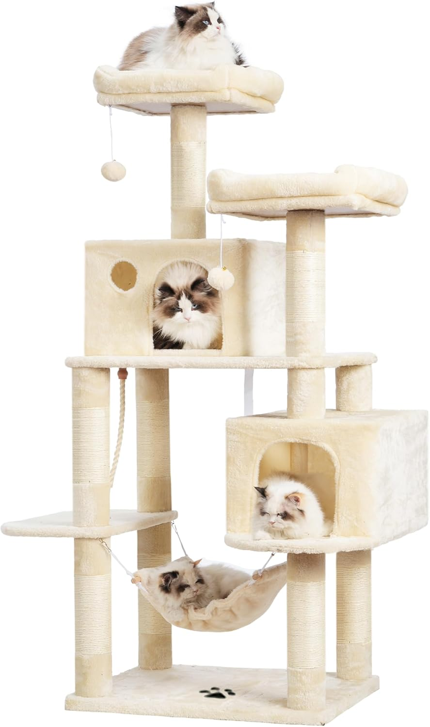 Hey-Brother Large Multi-Level Cat Tree Condo Furniture with Sisal-Covered Scratching Posts, 2 Bigger Plush Condos, Perch Hammock for Kittens, Cats and Pets Smoky Gray MPJ020G