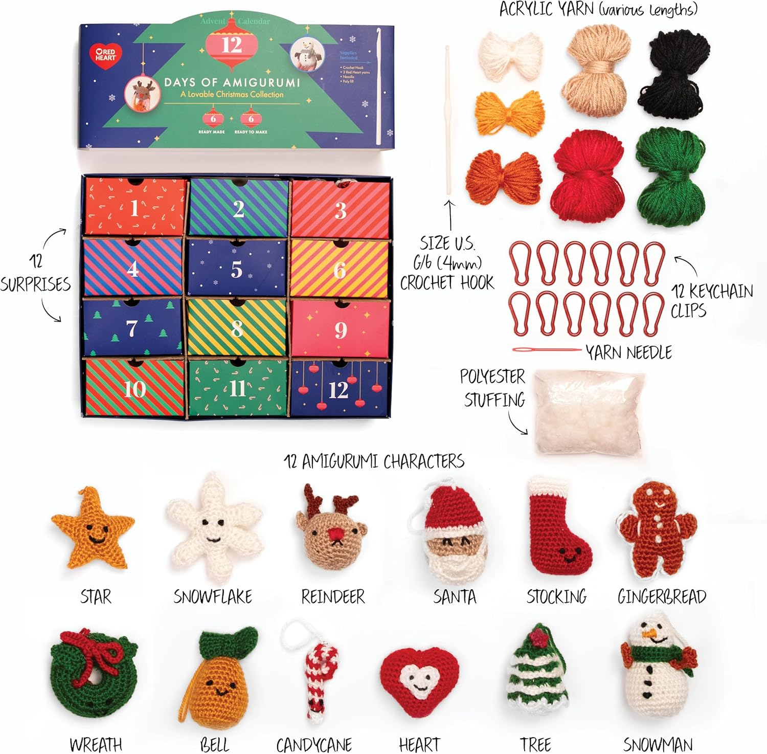 Red Heart Advent Calendar Multi Color Yarn - 1 Pack of 14.53Oz/412G - 100% Acrylic - #4 Worsted (Medium) - - Knitting/Crochet image number 2